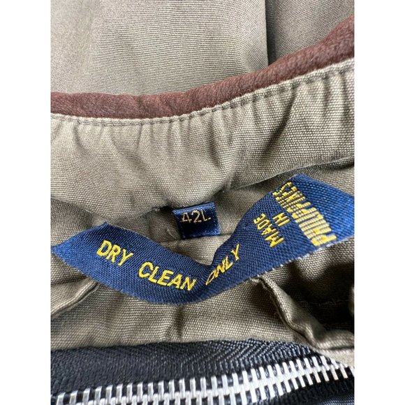 JOS. A. BANK Rainwear Mens 42L Trench Coat Olive Green Zip Liner Leather Collar - Picture 4 of 5